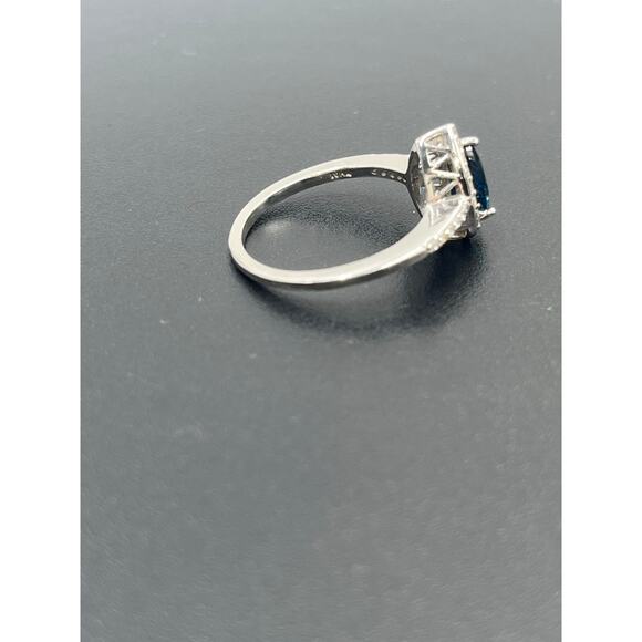 FAS Teardrop Pear Shaped London BlueTopaz Halo CZ sterling Silver Ring sz 7.5 - Picture 6 of 10